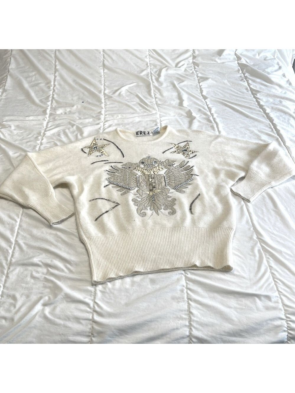 Erez Vintage Angora Lambswool Jeweled Dolman Sleeve Sweater Medium